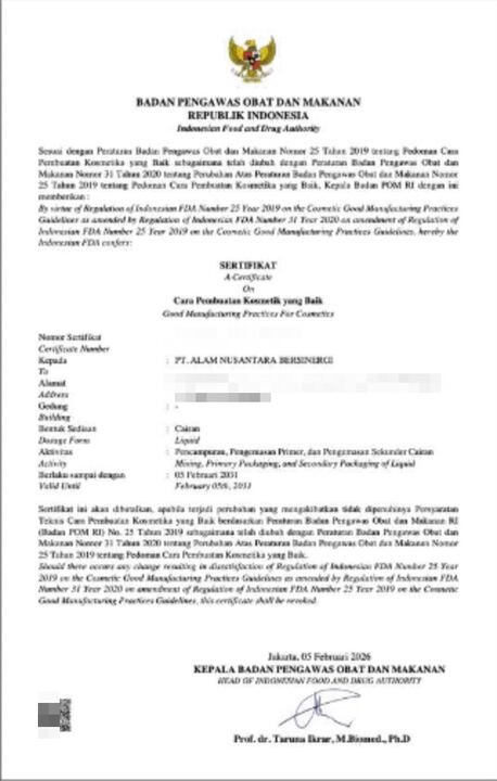Sertifikat CPKB — Sediaan Cairan